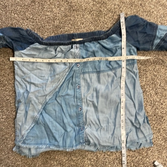 Cloth & Stone Off the Shoulder Chambray Patchwork Top Small - Picture 7 of 7